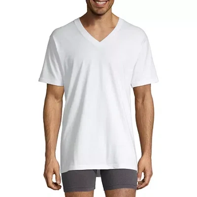 Stafford Heavyweight Cotton Mens 4 Pack Short Sleeve V Neck T-shirt In White