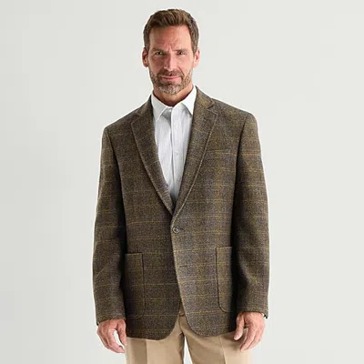 Stafford Herringbone Plaid Mens Plaid Classic Fit Sport Coat In Brown