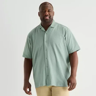 Stafford Jacquard Mens Short Sleeve Big And Tall Camp Shirt In Green