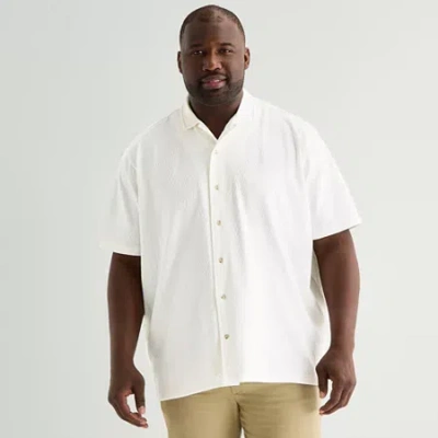 Stafford Jacquard Mens Short Sleeve Big And Tall Camp Shirt In White