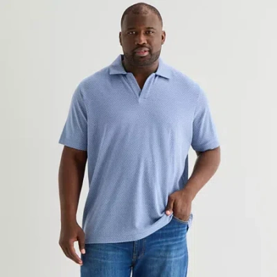 Stafford Johnny Collar Big And Tall Mens Short Sleeve Polo Shirt In Blue