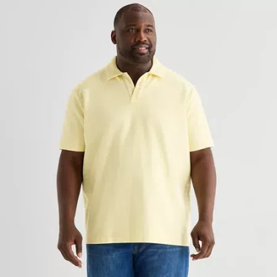 Stafford Johnny Collar Big And Tall Mens Short Sleeve Polo Shirt In Yellow