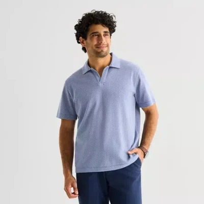 Stafford Johnny Collar Mens Regular Fit Short Sleeve Polo Shirt In Blue
