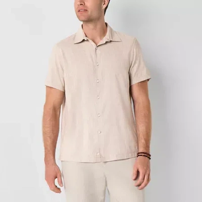 Stafford Linen Blend Mens Short Sleeve Regular Fit Button-down Shirt In Multi