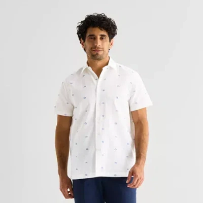 Stafford Linen Blend Mens Short Sleeve Regular Fit Button-down Shirt In White