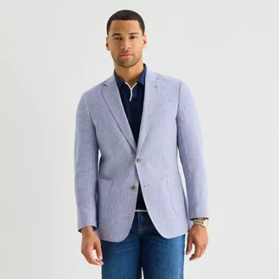 Stafford Linen Cotton Blend Mens Regular Fit Sport Coat In Blue