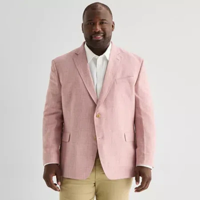 Stafford Mens Big And Tall Plaid Regular Fit Sport Coat In Pink