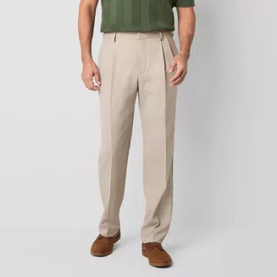 Stafford Mens Classic Fit Dress Pleated Pant In Neutral