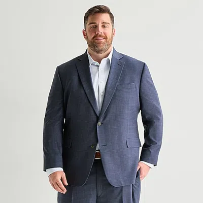 Stafford Mens Classic Fit Plaid Big And Tall Suit Jacket In Blue