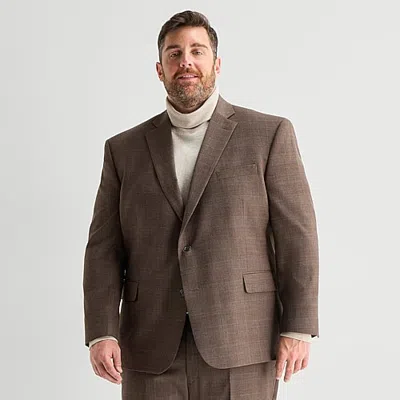 Stafford Mens Classic Fit Plaid Big And Tall Suit Jacket In Brown