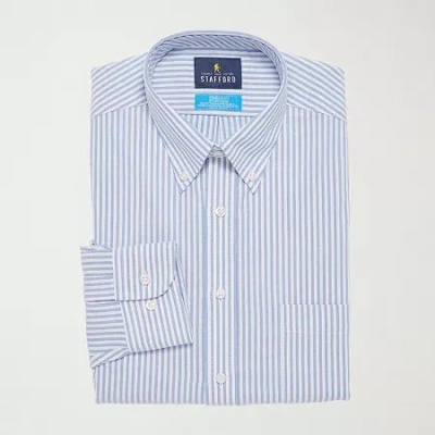 Stafford Mens Classic Fit Stretch Fabric Wrinkle Free Long Sleeve Dress Shirt In Blue