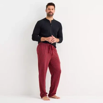 Stafford Mens Henley Neck Long Sleeve Pajama Top In Black