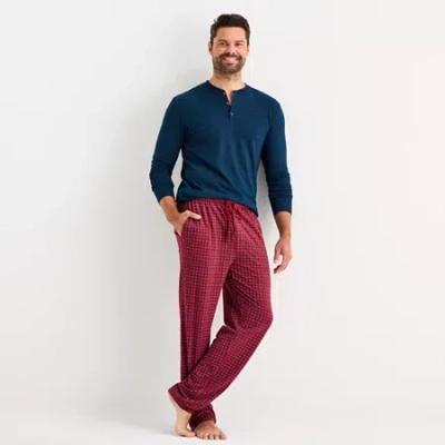 Stafford Mens Henley Neck Long Sleeve Pajama Top In Blue