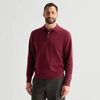 Stafford Mens Long Sleeve Polo Sweater In Red