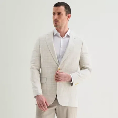 Stafford Mens Plaid Classic Fit Sport Coat In White