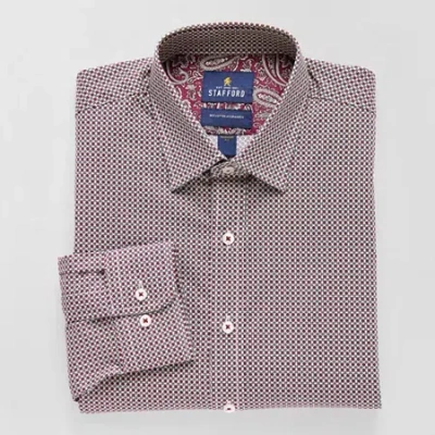Stafford Mens Regular Fit Long Sleeve Dress Shirt In Burgundy