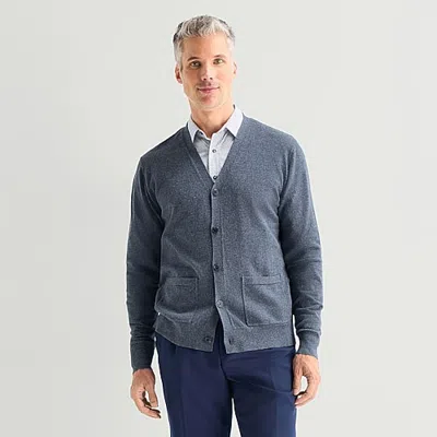 Stafford Pocketed Mens Long Sleeve Button Cardigan In Blue