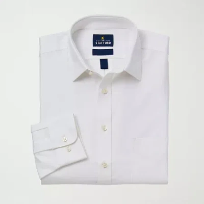 Stafford Premium Mens Regular Fit Stretch Fabric Wrinkle Free Long Sleeve Dress Shirt In White