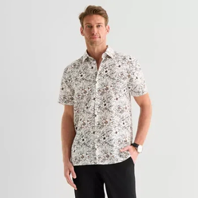 Stafford Shell Print Mens Short Sleeve Regular Fit Button-down Shirt In Brown