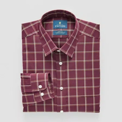 Stafford Slim Smart Tech Mens Slim Fit Stretch Fabric Wrinkle Free Long Sleeve Dress Shirt In Red