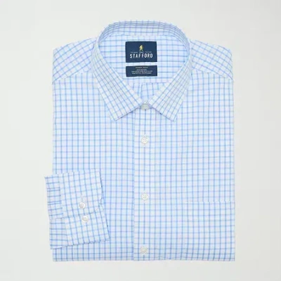 Stafford Smart Tech Mens Regular Fit Stretch Fabric Wrinkle Free Long Sleeve Dress Shirt In Blue