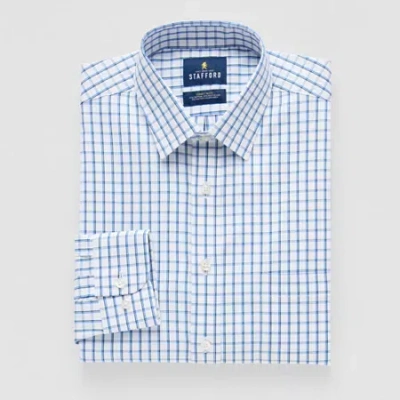 Stafford Smart Tech Mens Regular Fit Stretch Fabric Wrinkle Free Long Sleeve Dress Shirt In Blue