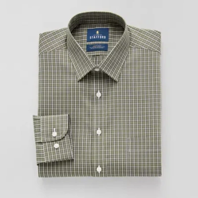 Stafford Big And Tall Smart Tech Mens Regular Fit Stretch Fabric Wrinkle Free Long Sleeve Dress Shirt In Green