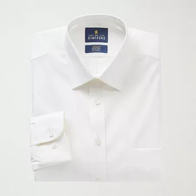 Stafford Smart Tech Mens Regular Fit Stretch Fabric Wrinkle Free Long Sleeve Dress Shirt In White