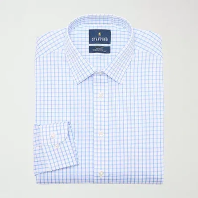 Stafford Smart Tech Mens Slim Fit Stretch Fabric Wrinkle Free Long Sleeve Dress Shirt In Blue