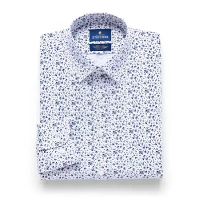 Stafford Smart Tech Mens Slim Fit Stretch Fabric Wrinkle Free Long Sleeve Dress Shirt In Blue