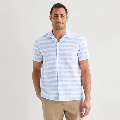 Stafford Stripe Mens Short Sleeve Regular Fit Button-down Shirt In Blue