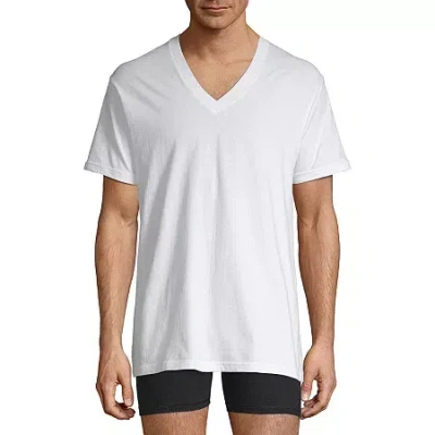 Stafford Super Soft Cotton Mens 4 Pack Short Sleeve V Neck T-shirt In White