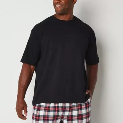 Stafford Super Soft Mens Crew Neck Short Sleeve Big And Tall Pajama Top In Black