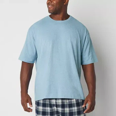 Stafford Super Soft Mens Crew Neck Short Sleeve Big And Tall Pajama Top In Blue