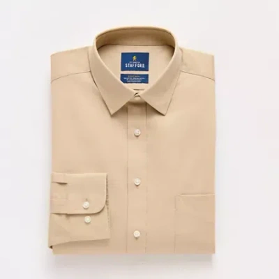 Stafford Sweat Repel Advanced Performance Mens Regular Fit Stretch Fabric Wrinkle Free Long Sleeve Dress Shir In Sand
