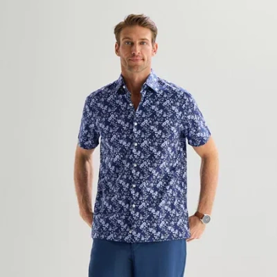 Stafford Tonal Floral Mens Regular Fit Button-down Shirt In Blue