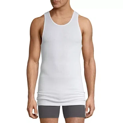 Stafford Ultra Soft Mens Round Neck Sleeveless 4 Pack Tall Tank In White