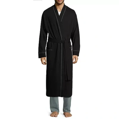 Stafford Waffle One Size Mens Waffle Long Sleeve Long Length Robe In Black