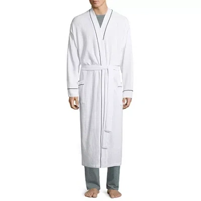 Stafford Waffle One Size Mens Waffle Long Sleeve Long Length Robe In White