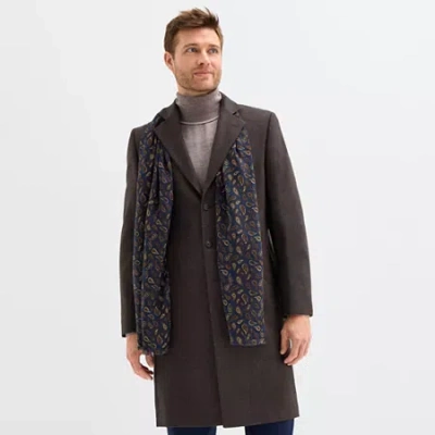Stafford Wool Blend With Scarf Mens Topcoat Coat In Brown