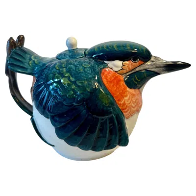 Pre-owned Staffordshire Fine Ceramic Woodland Birds Hand Painted Kingfisher Bird Teapot In Black