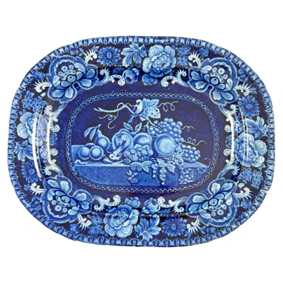 Pre-owned Staffordshire Stubbs & Kent Georgian Cobalt Transferware Birds And Fruits Platter Circa 1830 In Blue