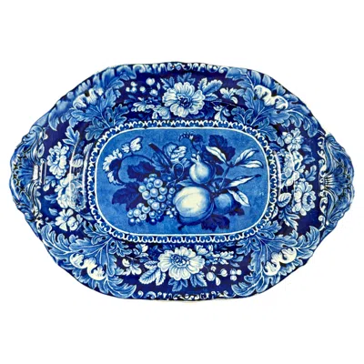 Pre-owned Staffordshire Stubbs & Kent Georgian Cobalt Transferware Fruits And Flowers Platter, Circa In Blue