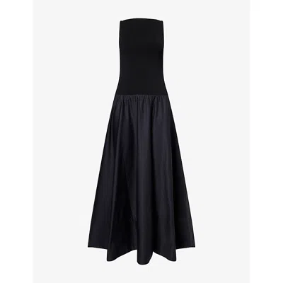 St.agni Womens Black Circle-hem Boat-neck Jersey And Cotton-poplin Maxi Dress