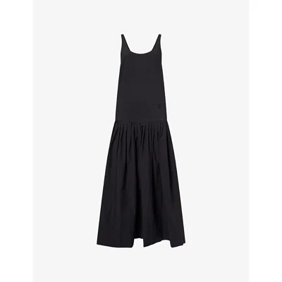 St.agni Womens Black Dropped-waist Scoop-neck Cotton-blend Maxi Dress