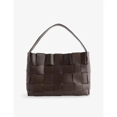 St.agni Womens Chocolate Mini Woven Leather Tote Bag In Brown