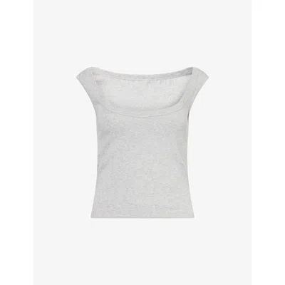 St.agni Womens Grey Marle Boat-neck Scoop-back Cotton Top Xs In Gray