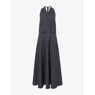 St.agni Womens Halter-neck Cotton-blend Midi Dress Iron Glaze Xs