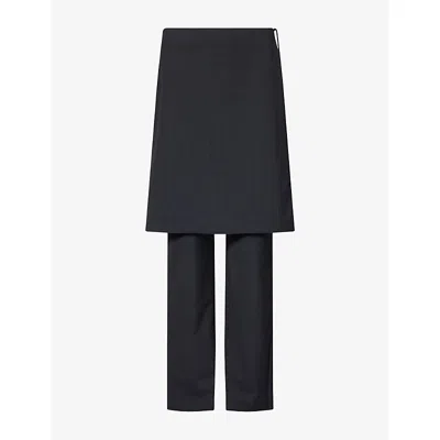 St.agni Womens Sarong-detail Wool-blend Trousers Dark Graphite