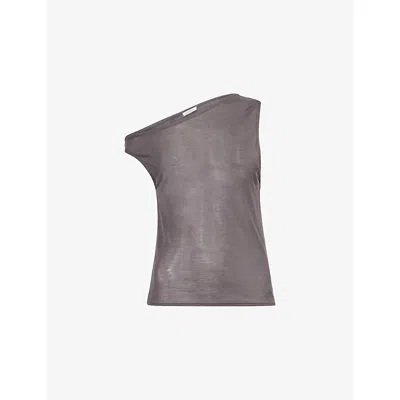 St.agni Womens Soot One-shoulder Asymmetric Jersey Top In Black